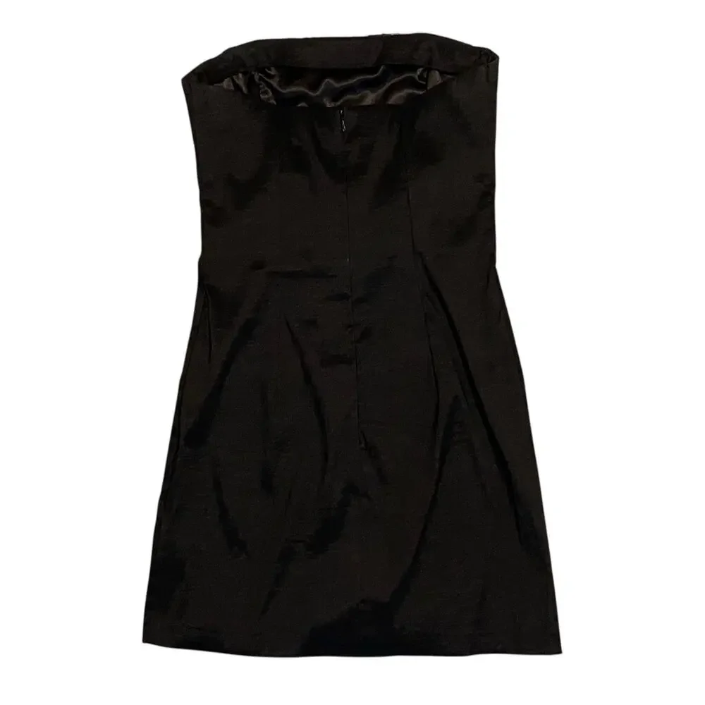 Cache Sequin Strapless Mini Dress US 4 Black Silver Bodycon Cocktail Party Y2K